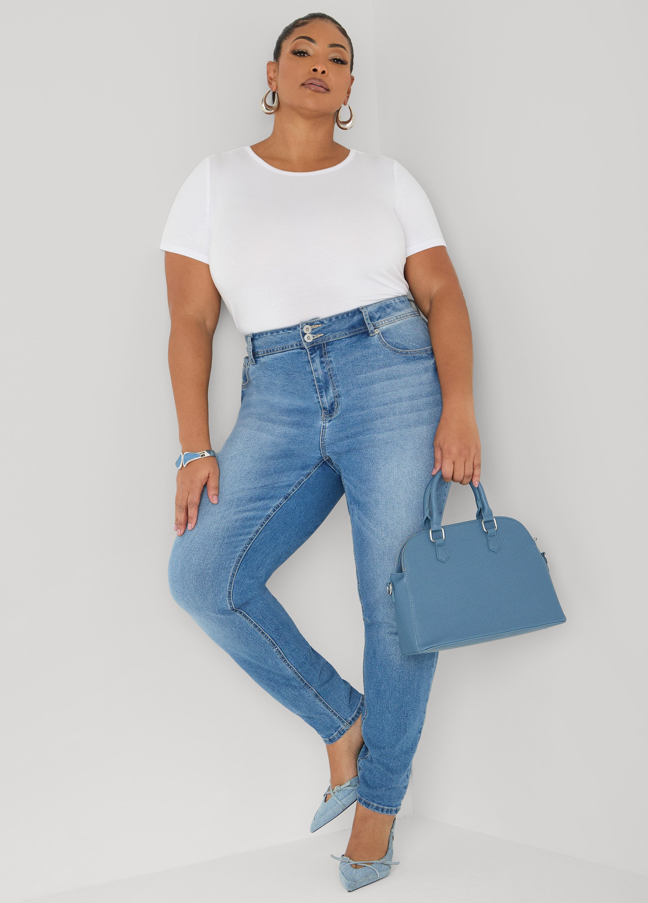 Basic Crewneck Jersey Tee Victoria Blue | Ashley Stewart