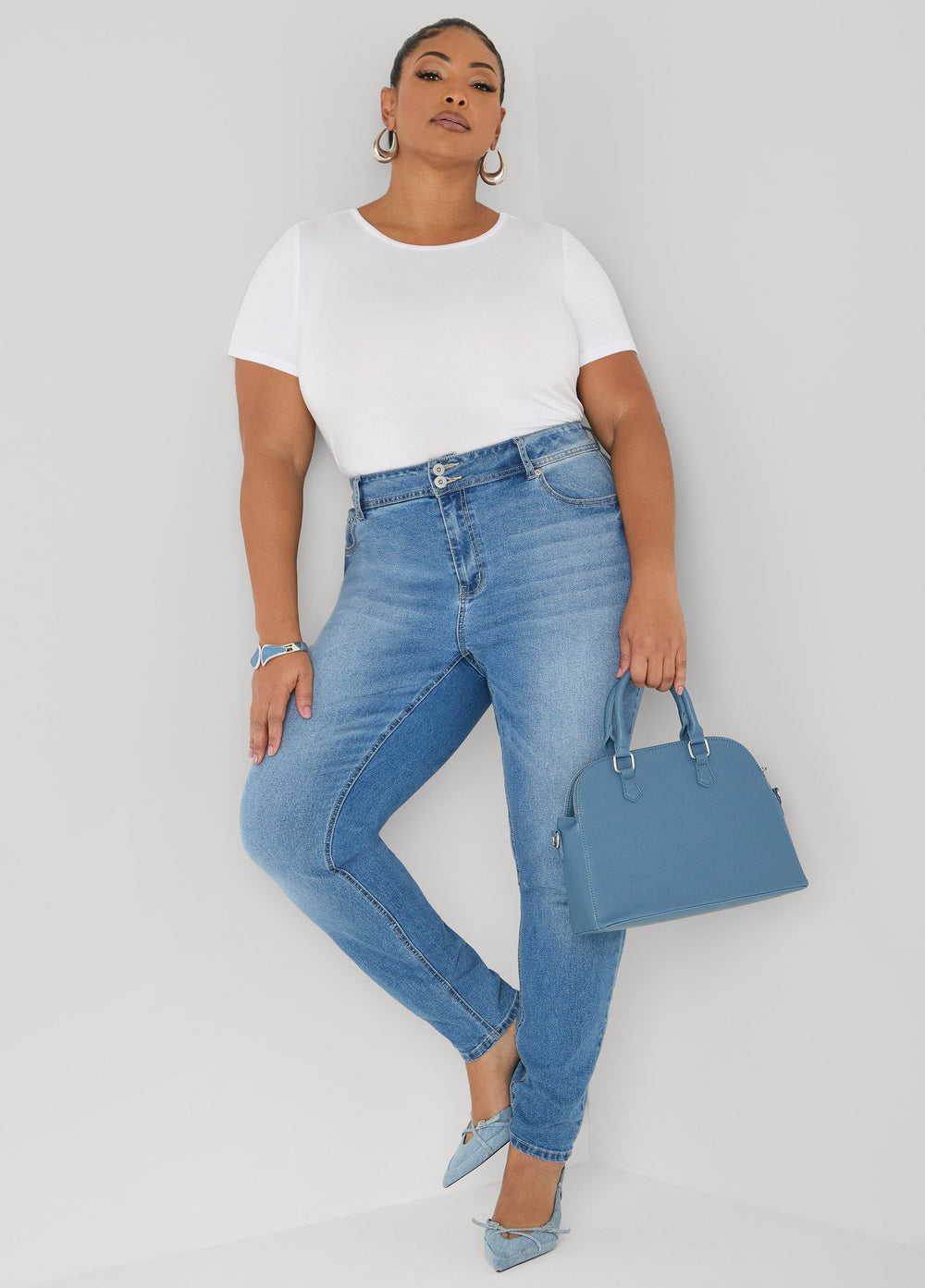 Basic Crewneck Jersey Tee Victoria Blue | Ashley Stewart