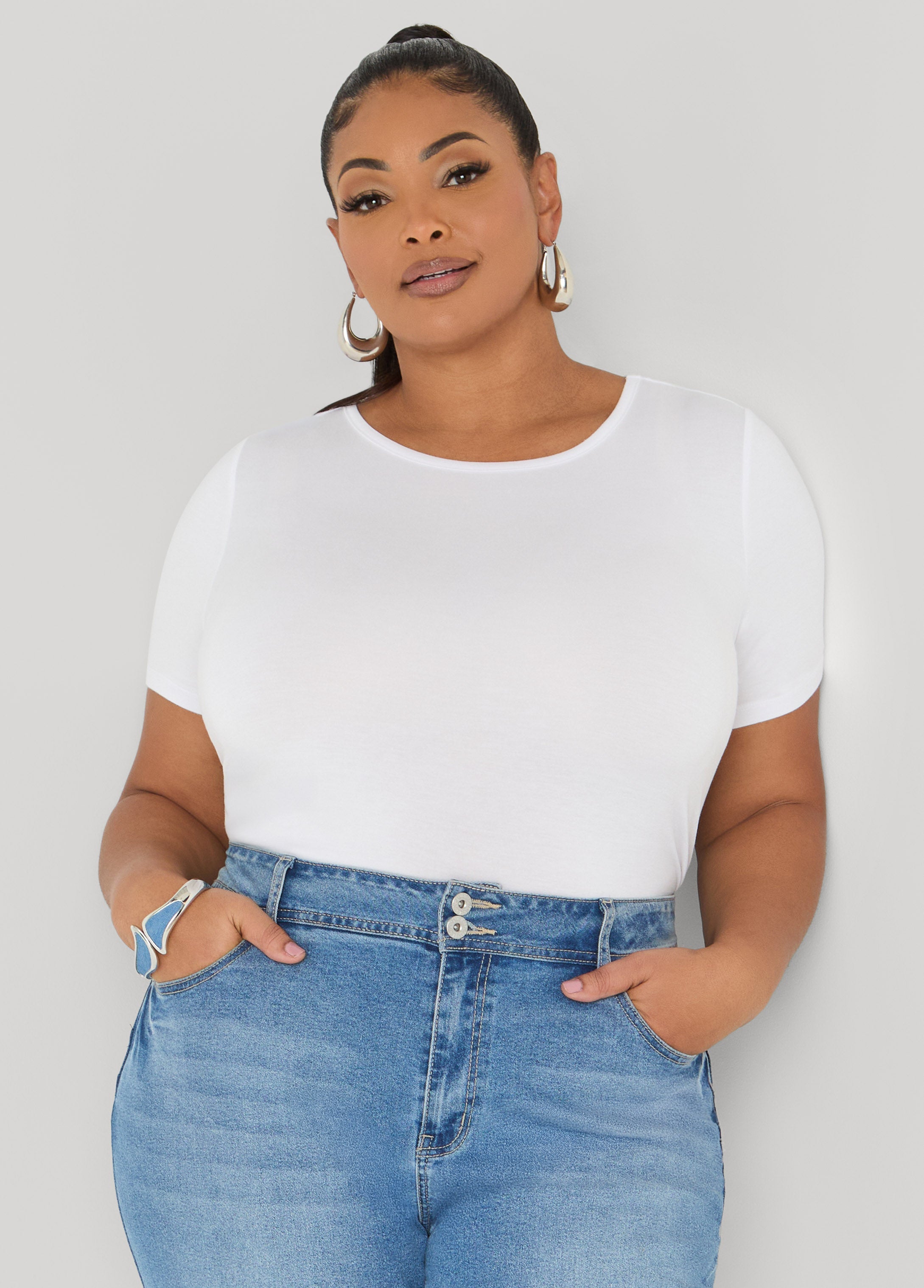 Basic Crewneck Jersey Tee Victoria Blue | Ashley Stewart