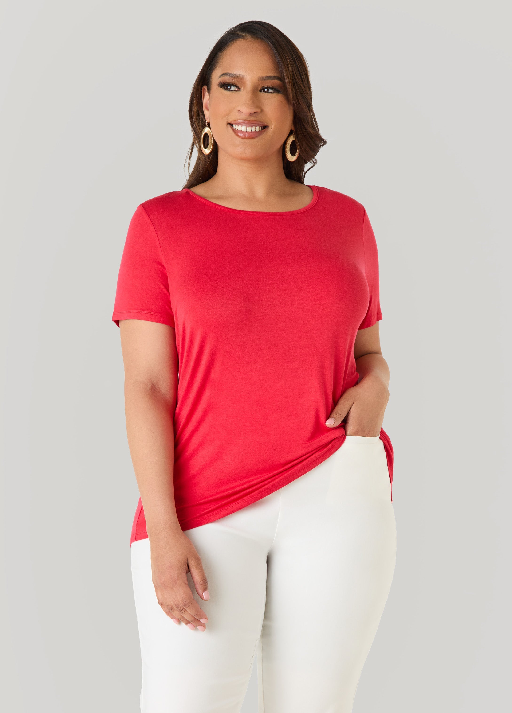 The Crewneck Jersey Tee Poinsettia | Ashley Stewart