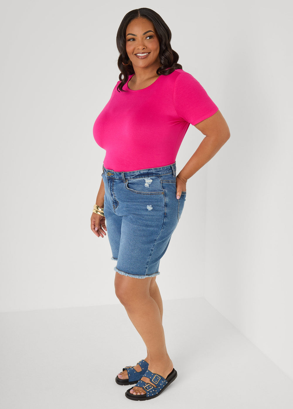 The Basic Crewneck Jersey Tee Bosphorus | Ashley Stewart