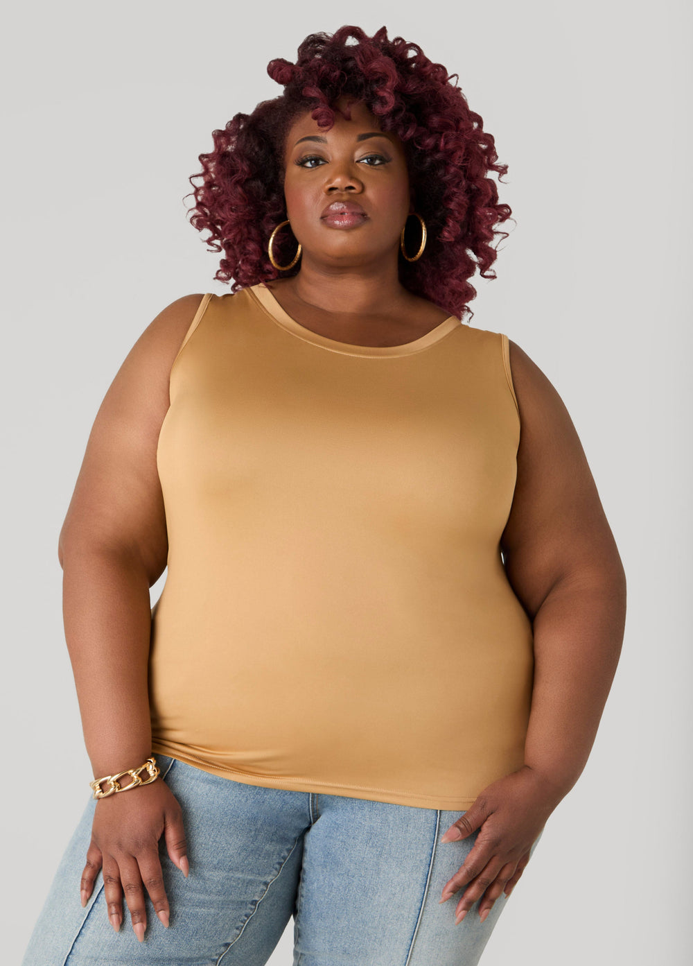 Basic Knit Cami Top White | Ashley Stewart