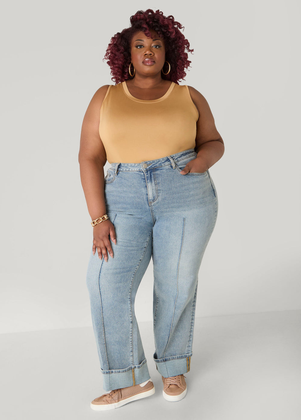 Basic Knit Cami Top White | Ashley Stewart
