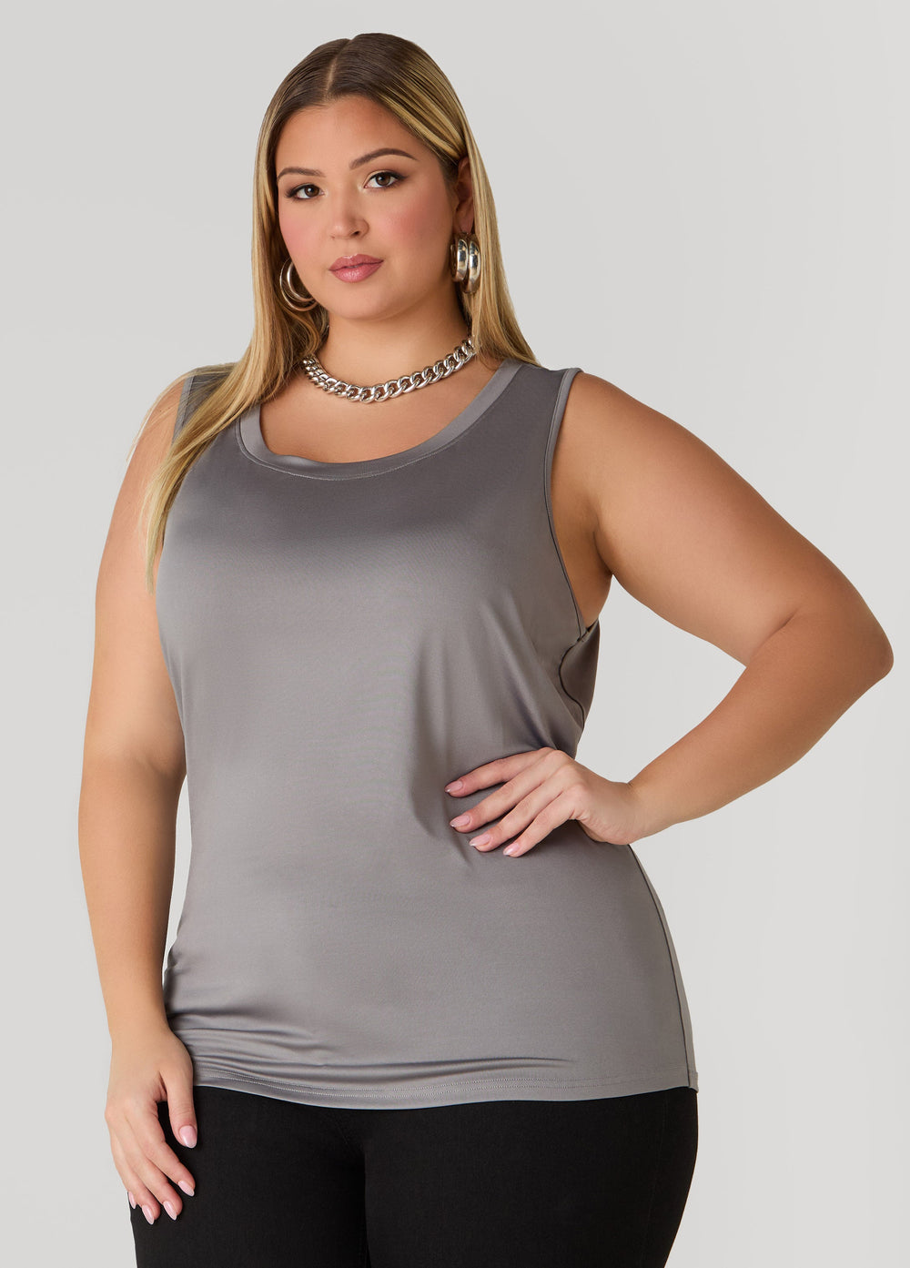 Basic Knit Cami Top White | Ashley Stewart