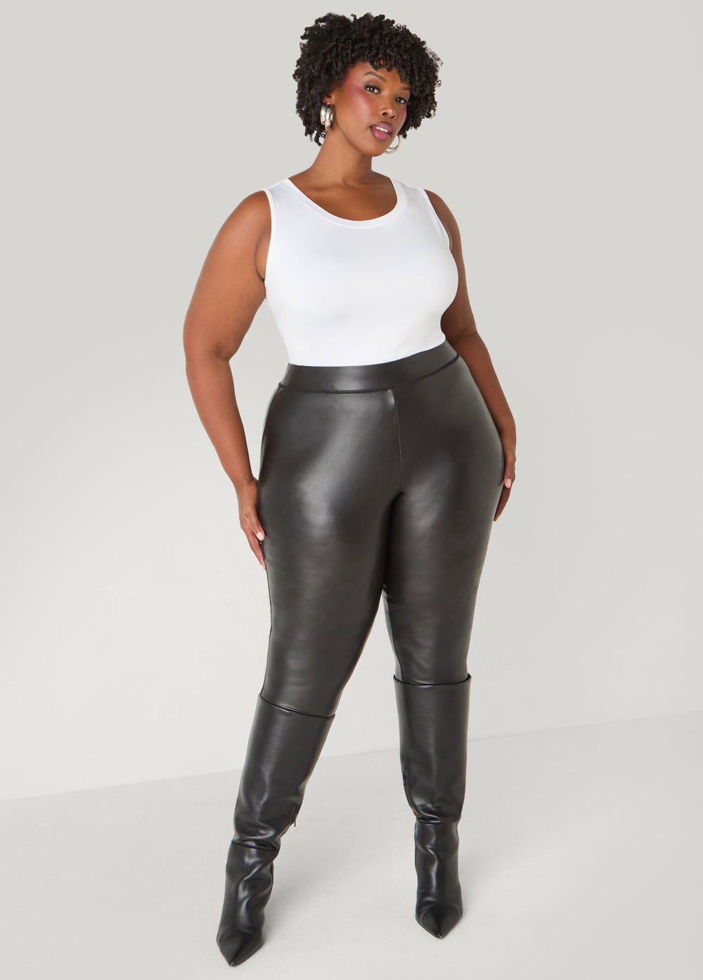 Basic Knit Cami Top White | Ashley Stewart