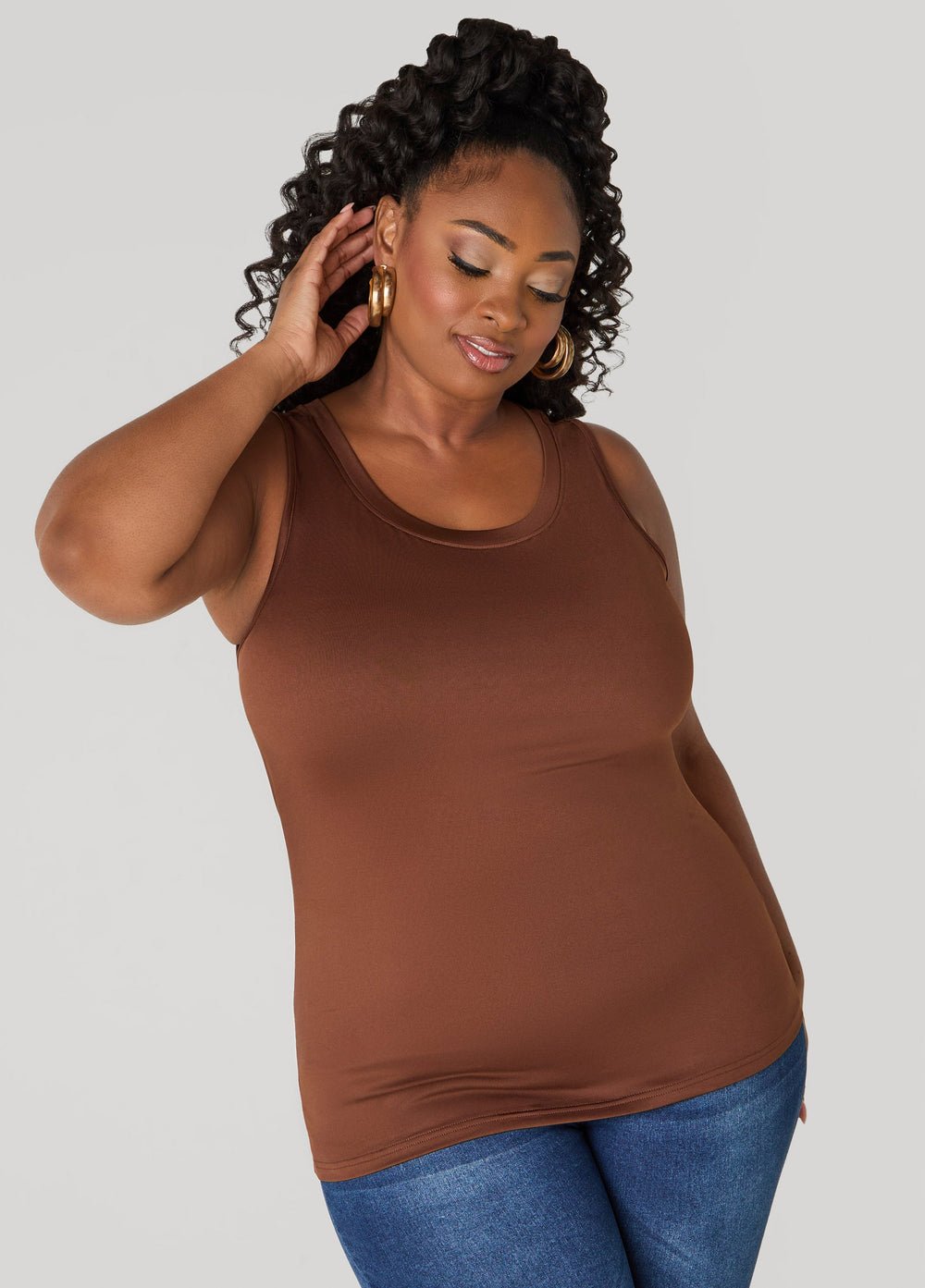 Basic Knit Cami Top White | Ashley Stewart