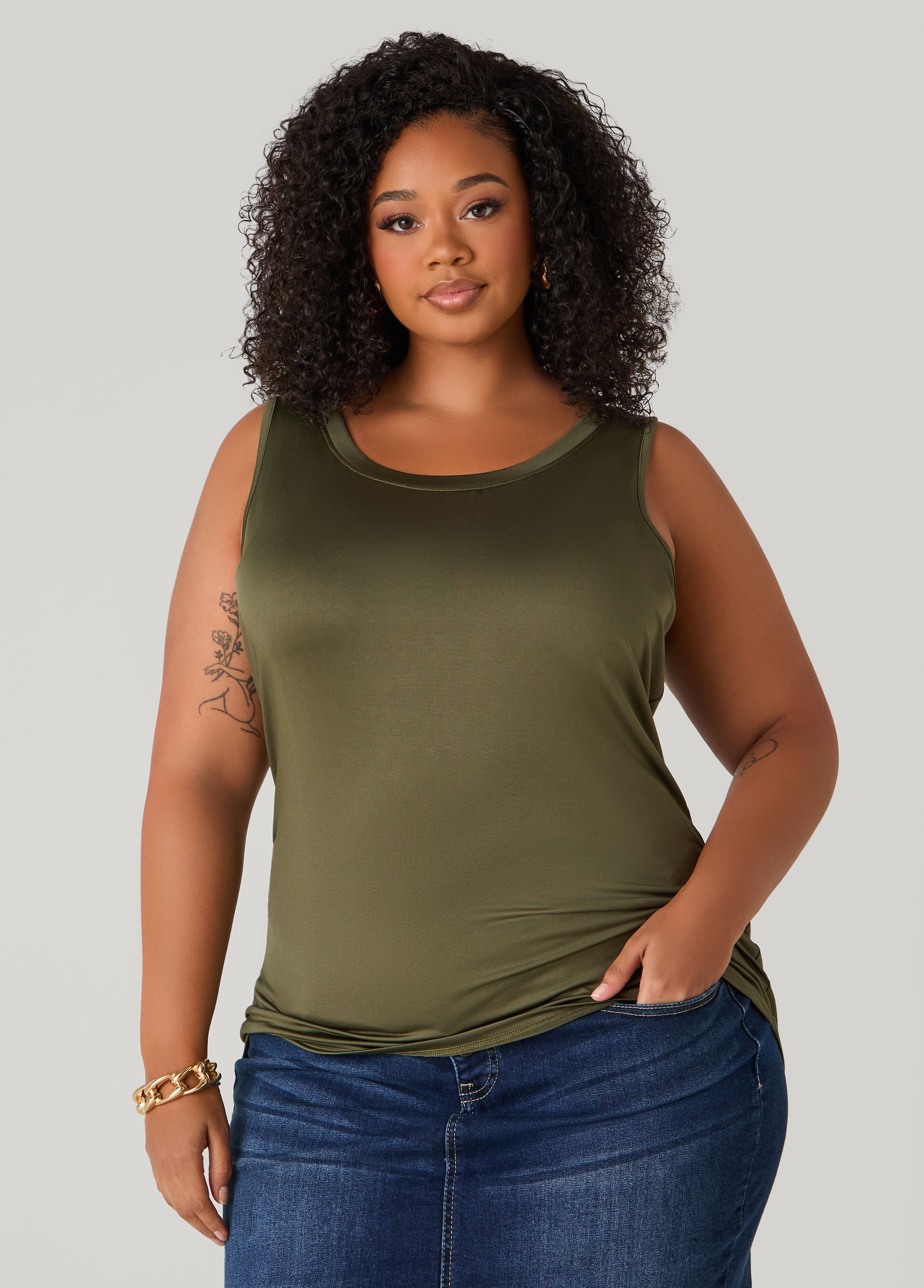 Basic Knit Cami Top White | Ashley Stewart