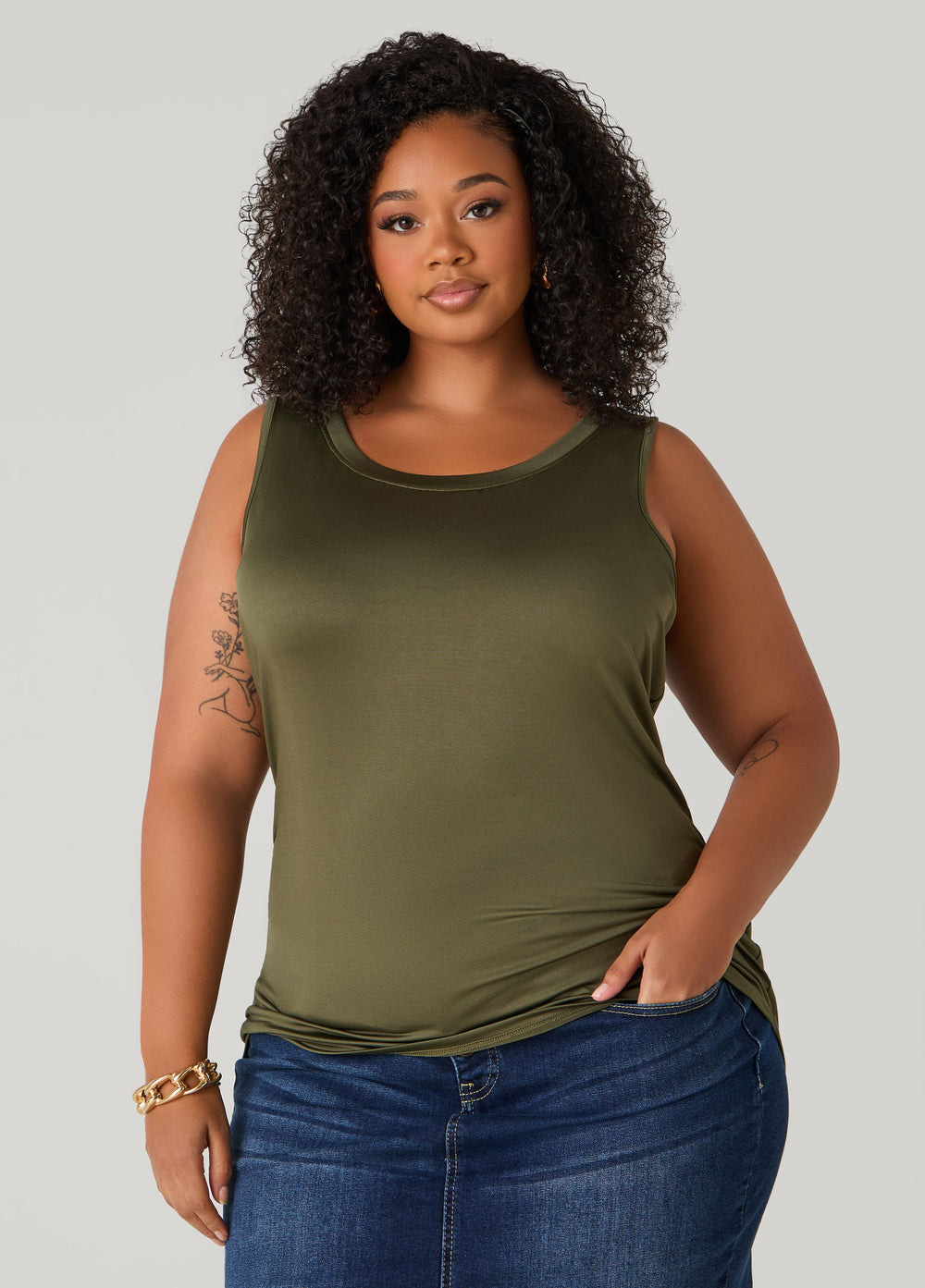 Basic Knit Cami Top White | Ashley Stewart