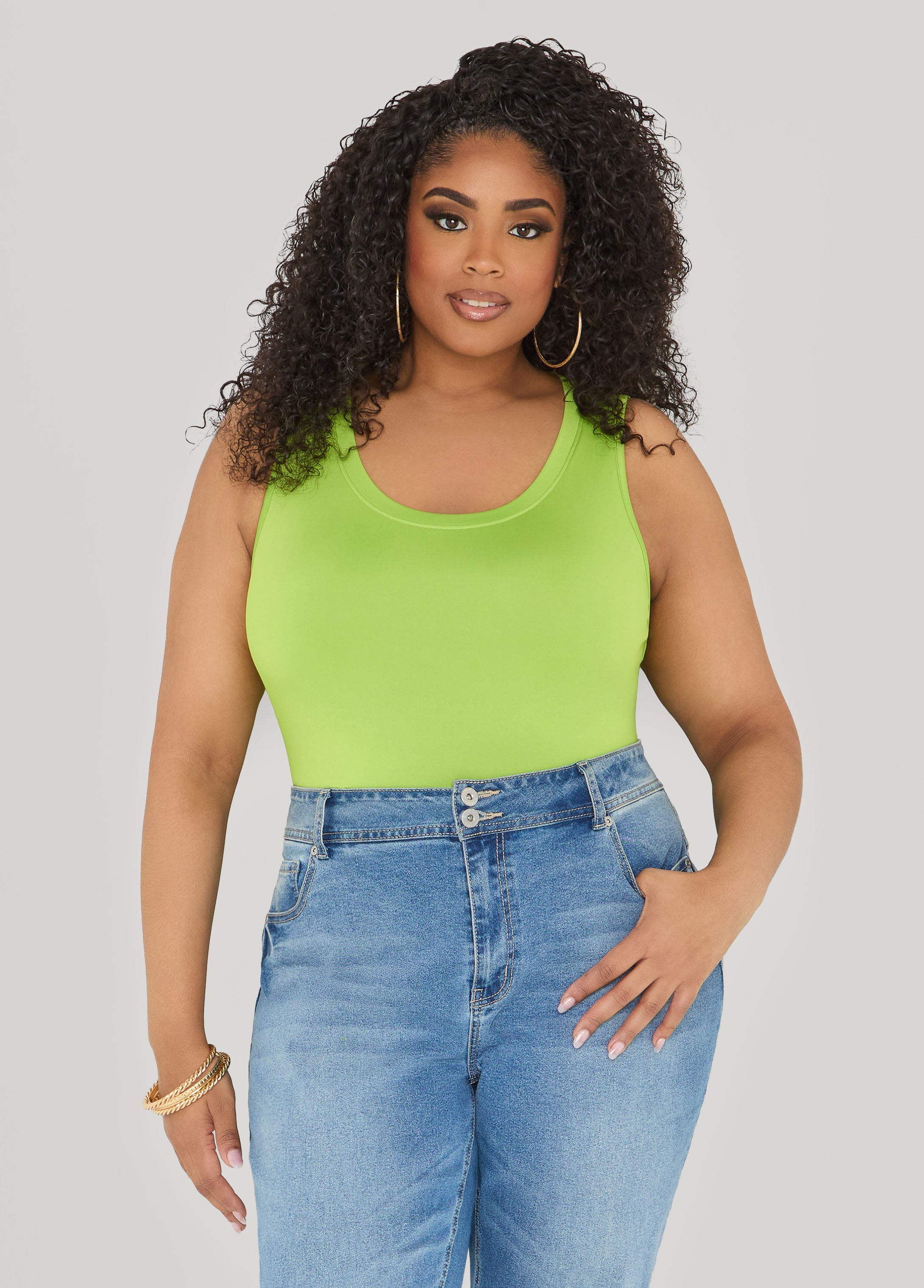 The Basic Knitted Cami Macaw Green | Ashley Stewart