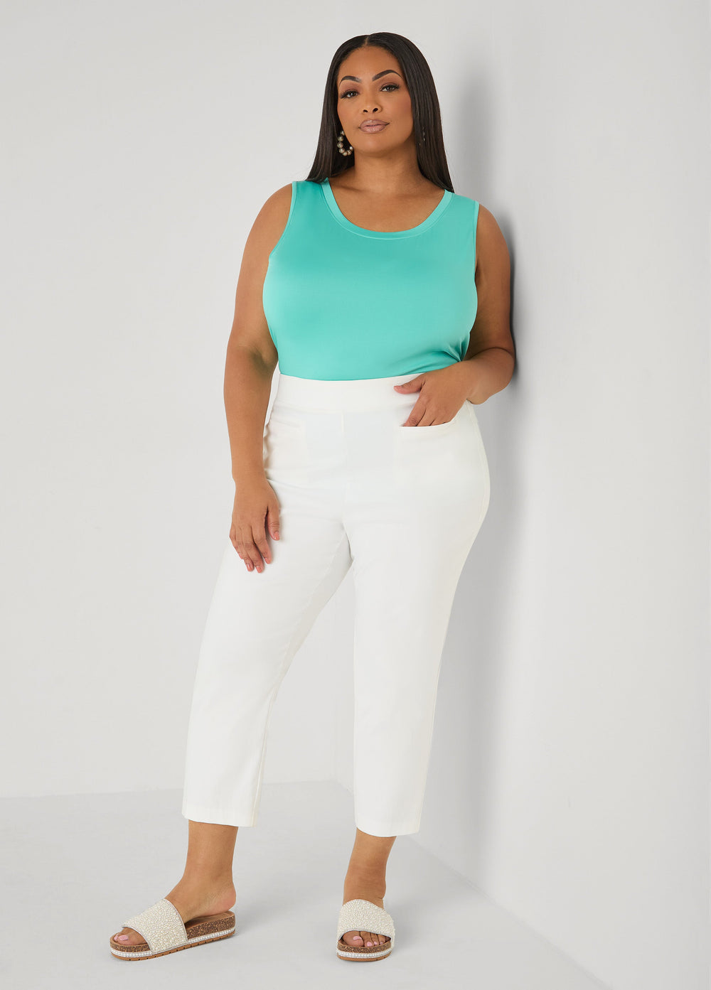 The Basic Stretch Knit Cami Top Turquoise | Ashley Stewart