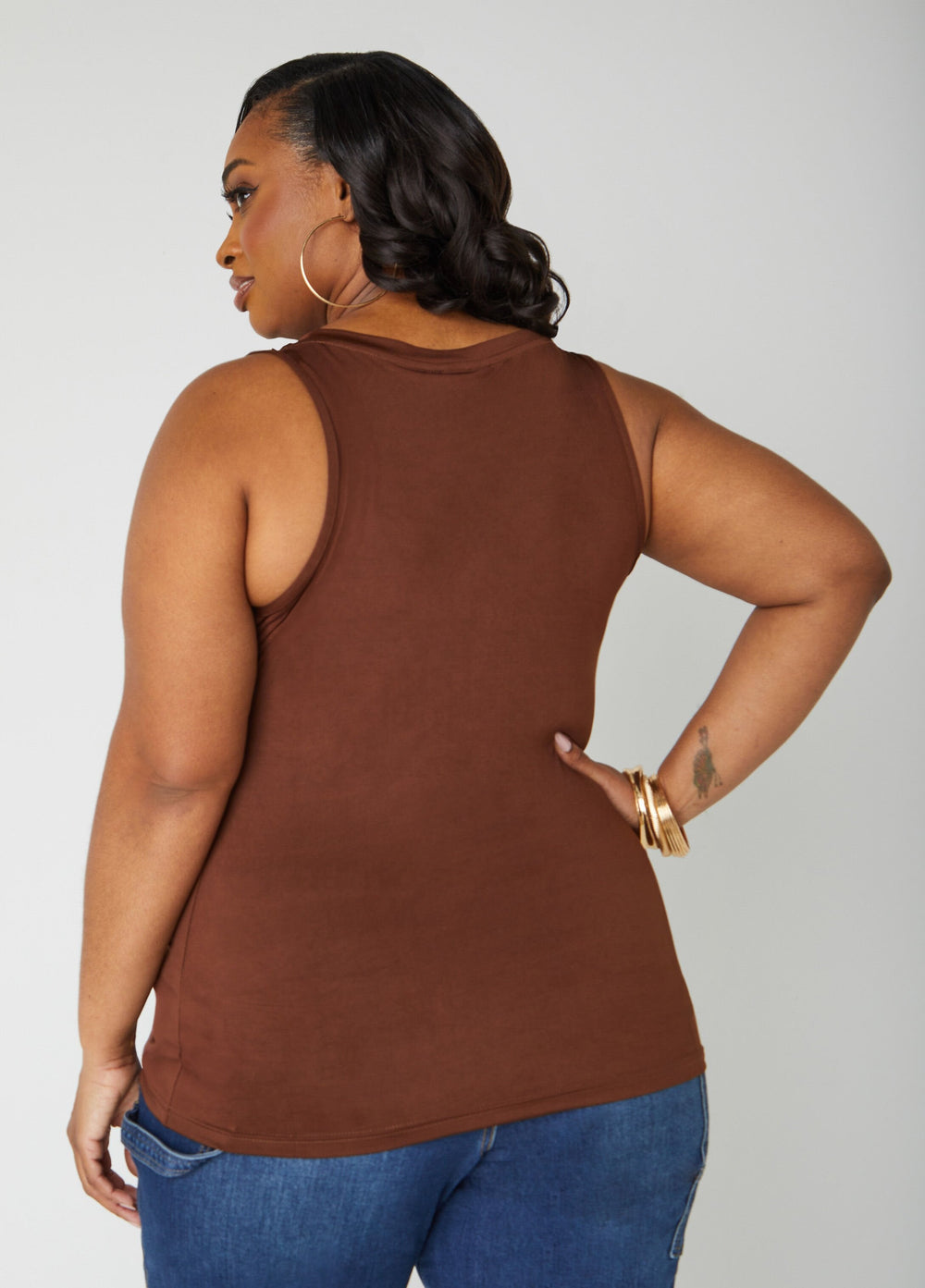 Plus Size Basic Tank Top Loose Plus Size Everyday Basic Knit Cami Iced Coffee | Ashley Stewart