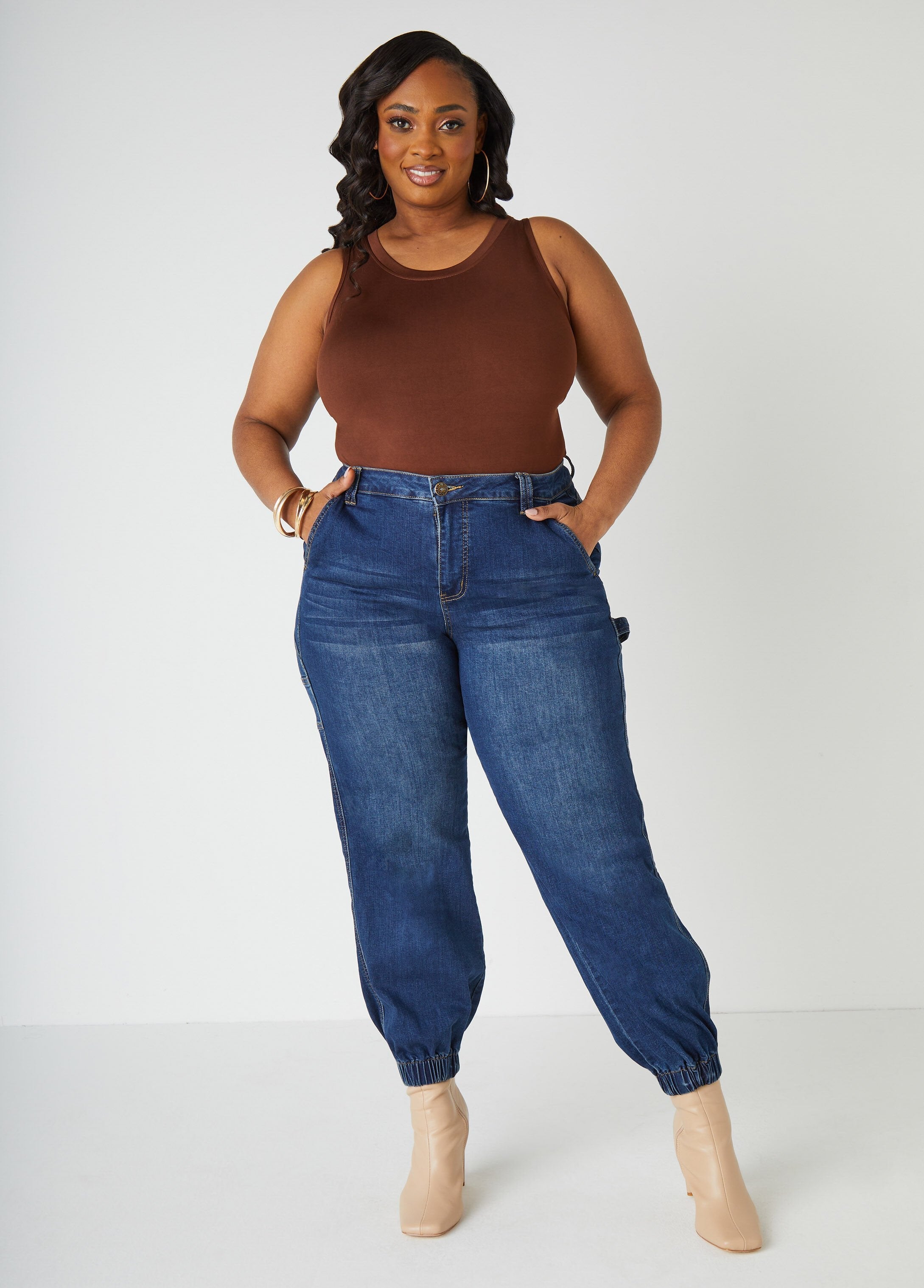 Plus Size Basic Tank Top Loose Plus Size Everyday Basic Knit Cami Iced Coffee | Ashley Stewart