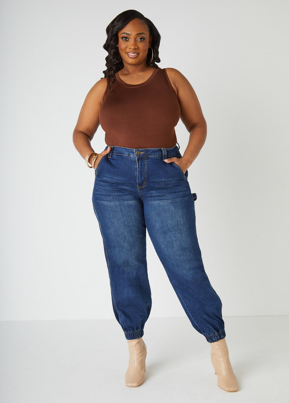 Plus Size Basic Tank Top Loose Plus Size Everyday Basic Knit Cami Iced Coffee | Ashley Stewart