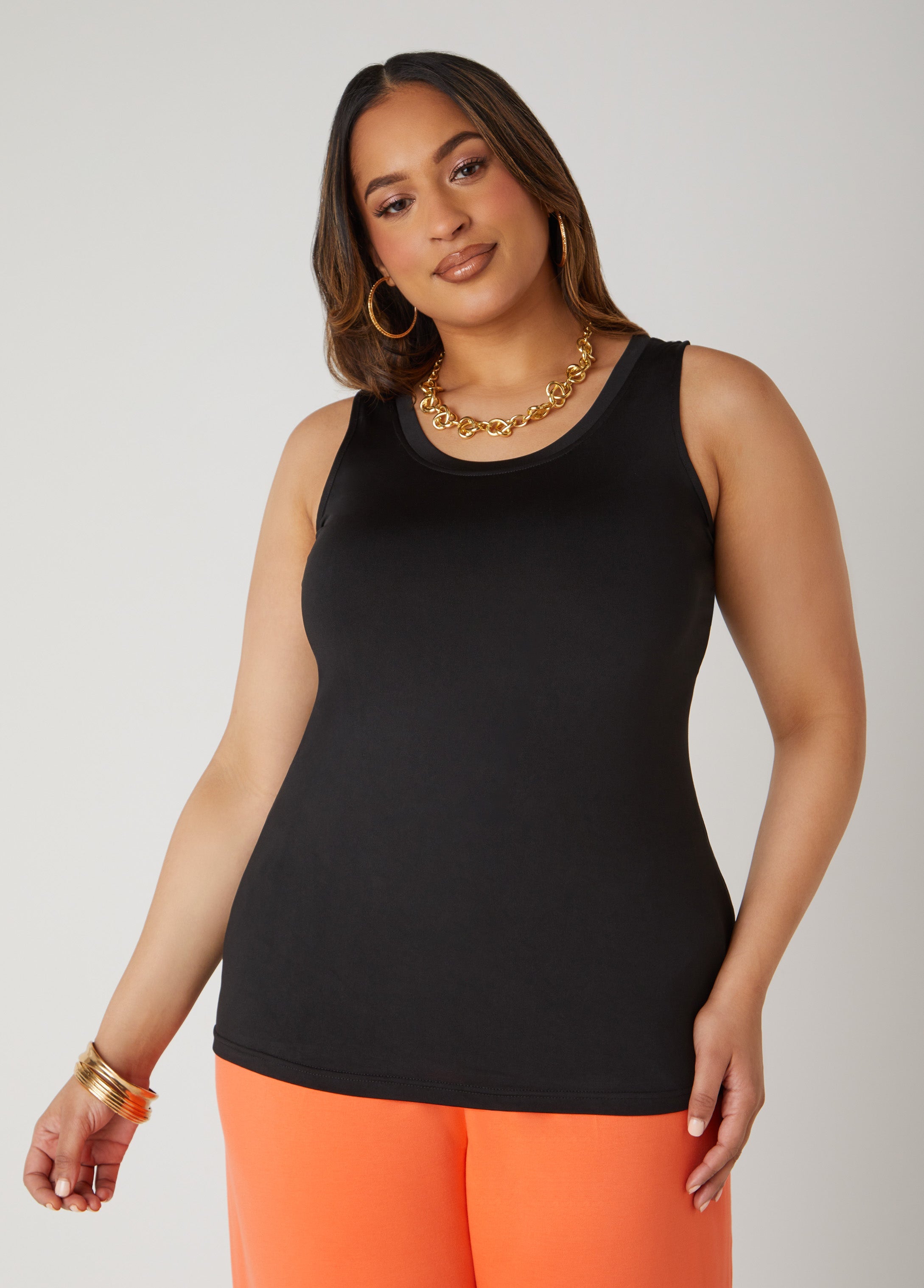 Plus Size Basic Tank Top Loose Plus Size Everyday Basic Knit Cami Iced Coffee | Ashley Stewart
