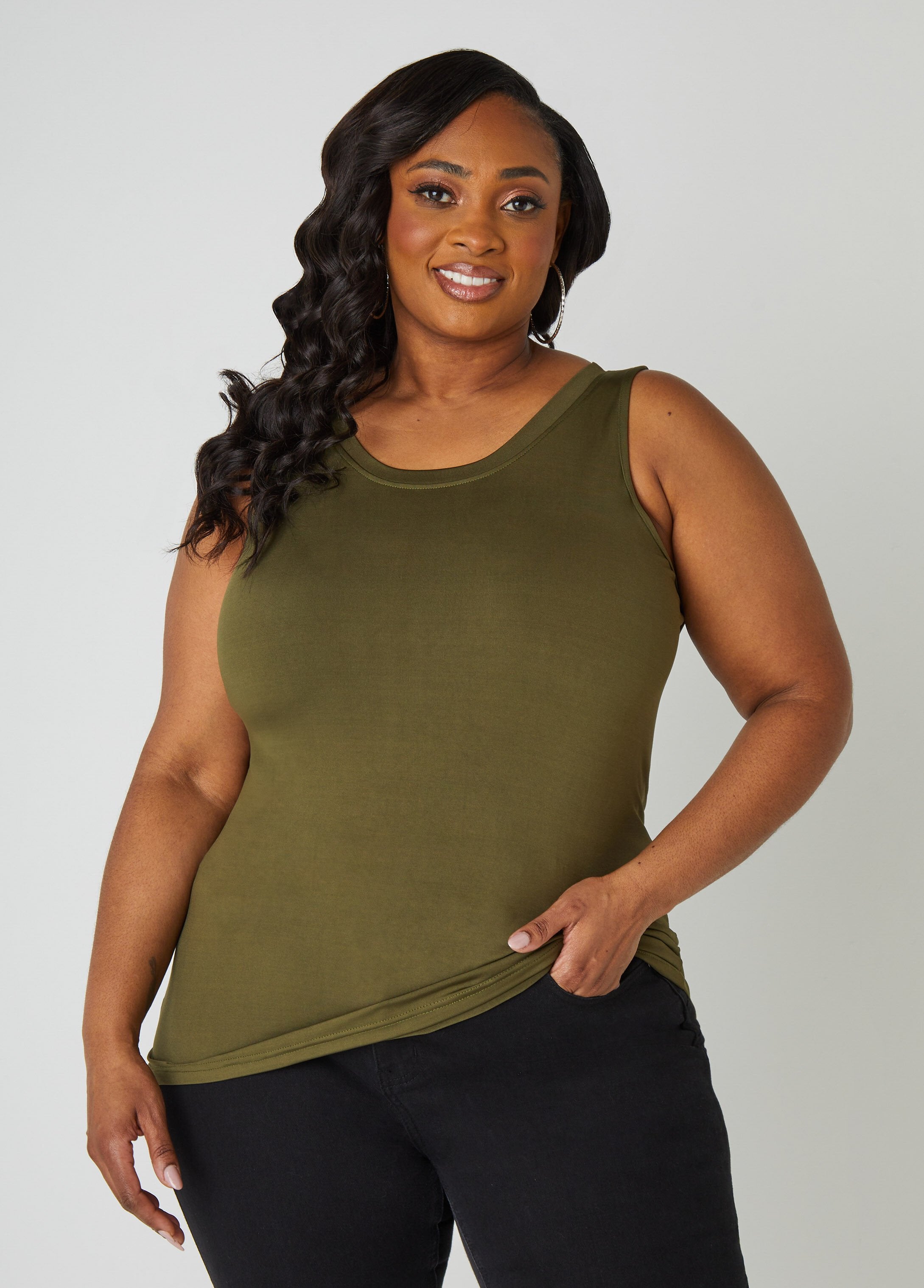 Plus Size Basic Tank Top Loose Plus Size Everyday Basic Knit Cami Iced Coffee | Ashley Stewart