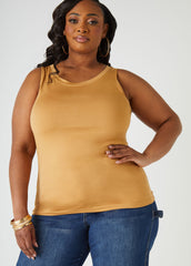 Plus Size Basic Tank Top Loose Plus Size Everyday Basic Knit Cami Iced Coffee | Ashley Stewart