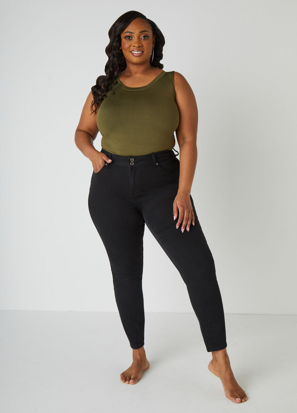 Plus Size Basic Tank Top Loose Plus Size Everyday Basic Knit Cami Iced Coffee | Ashley Stewart