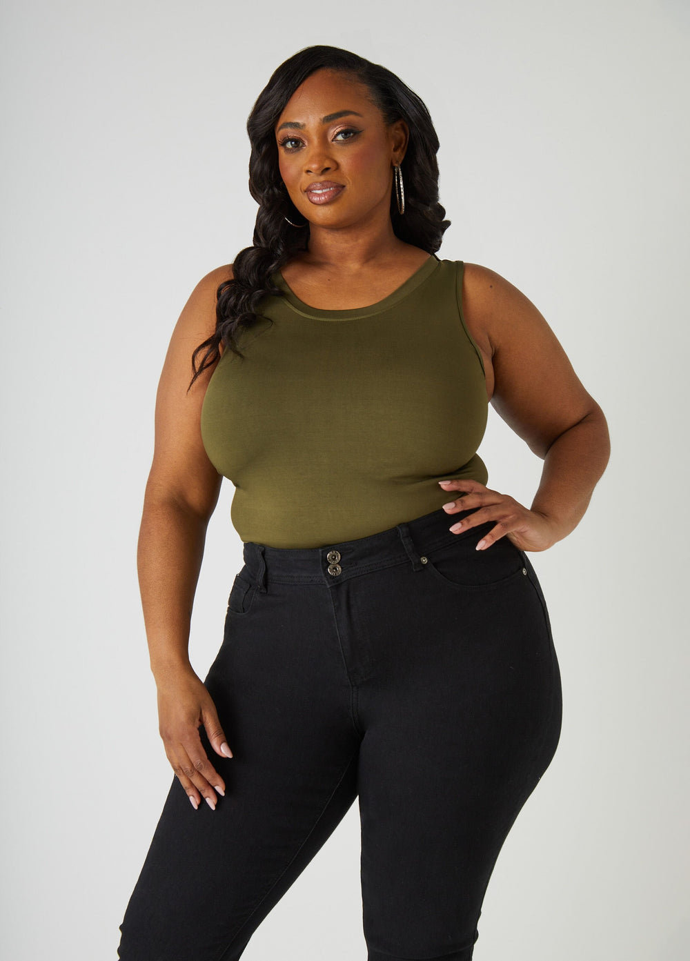 Plus Size Basic Tank Top Loose Plus Size Everyday Basic Knit Cami Iced Coffee | Ashley Stewart