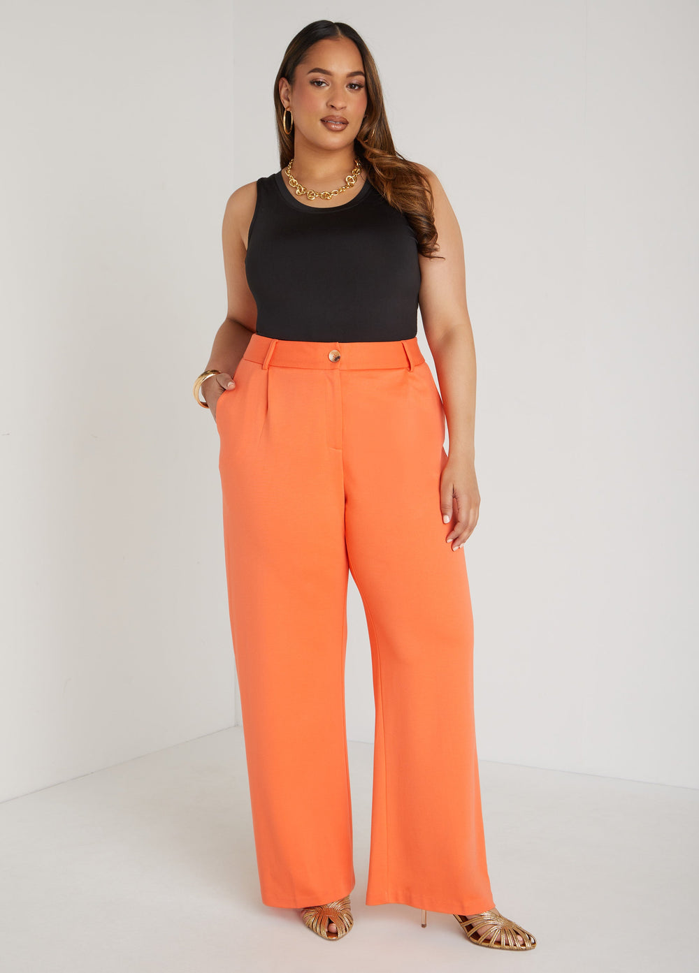 Plus Size Basic Tank Top Loose Plus Size Everyday Basic Knit Cami Iced Coffee | Ashley Stewart