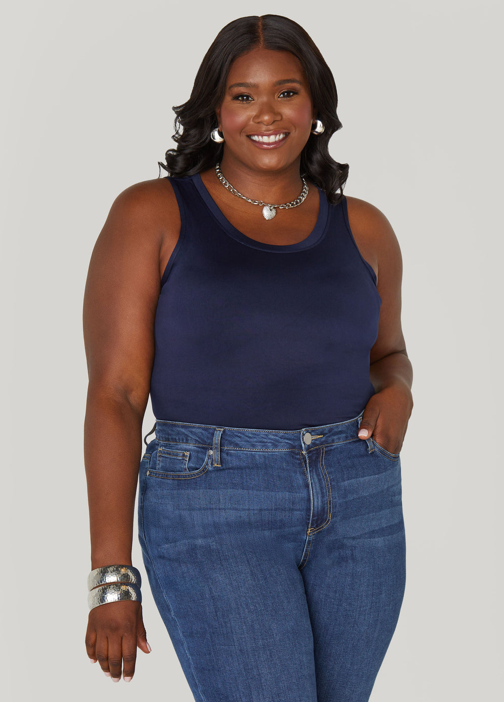 Plus Size Basic Tank Top Loose Plus Size Everyday Basic Knit Cami Iced Coffee | Ashley Stewart