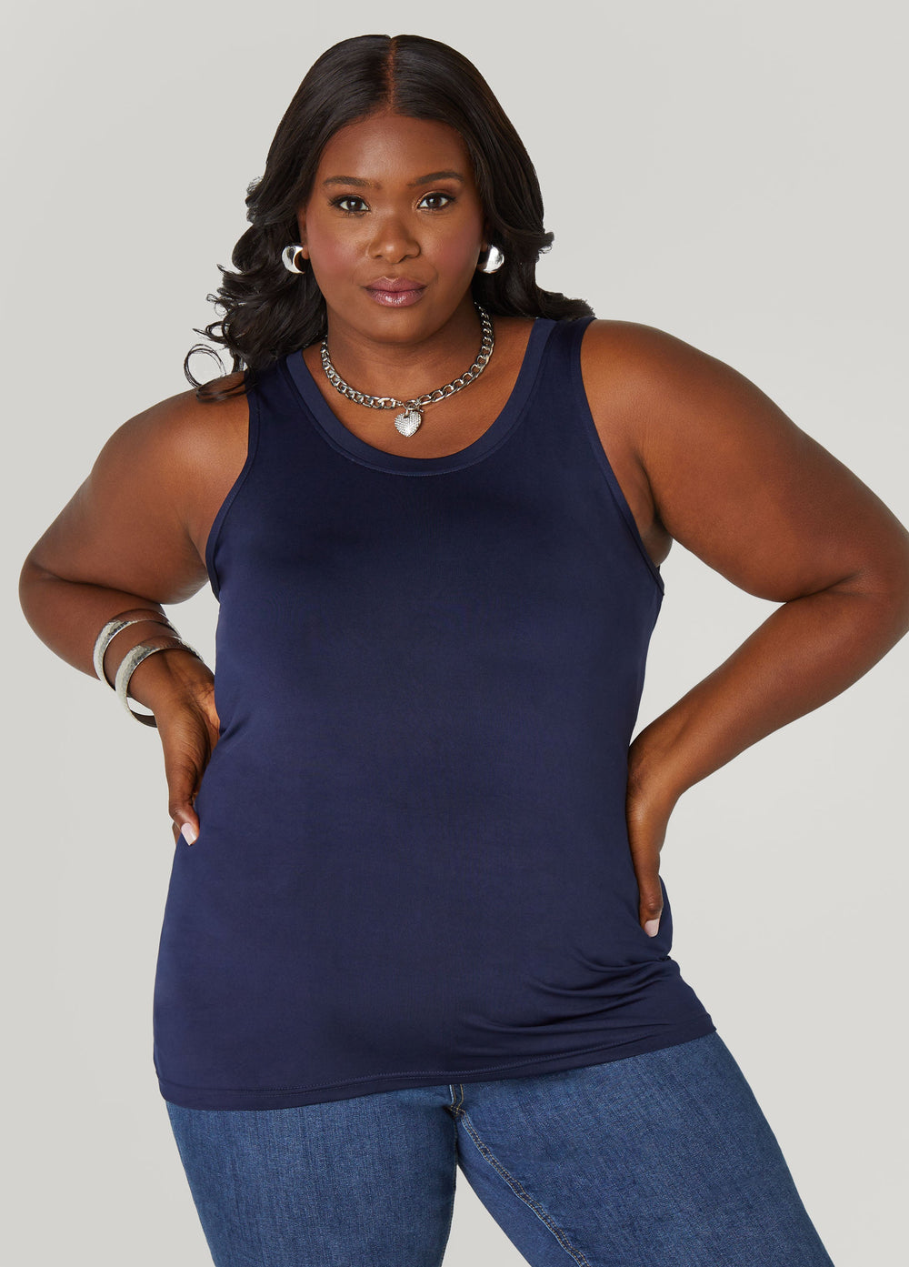 Plus Size Basic Tank Top Loose Plus Size Everyday Basic Knit Cami Iced Coffee | Ashley Stewart