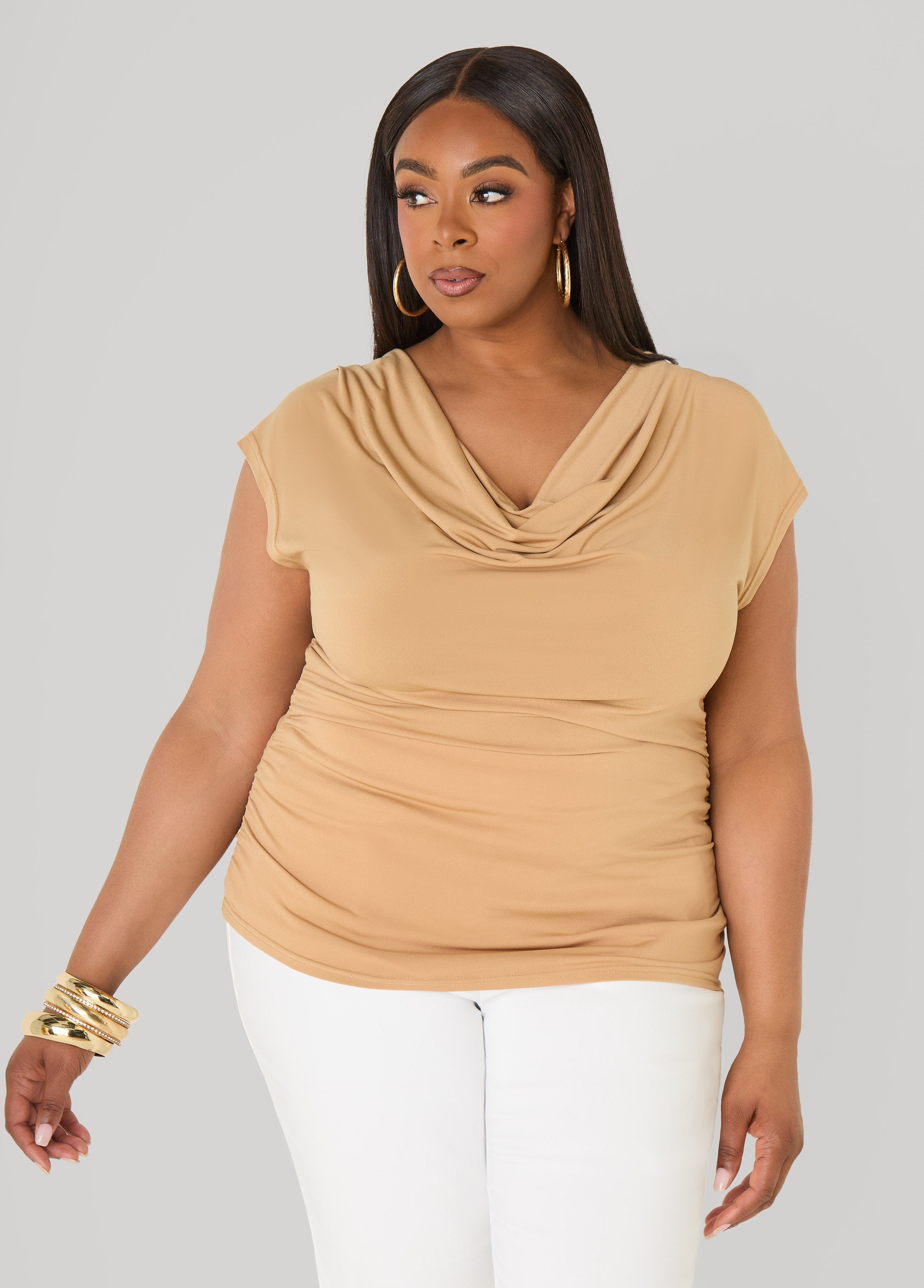 Cowl Neck Top White | Ashley Stewart