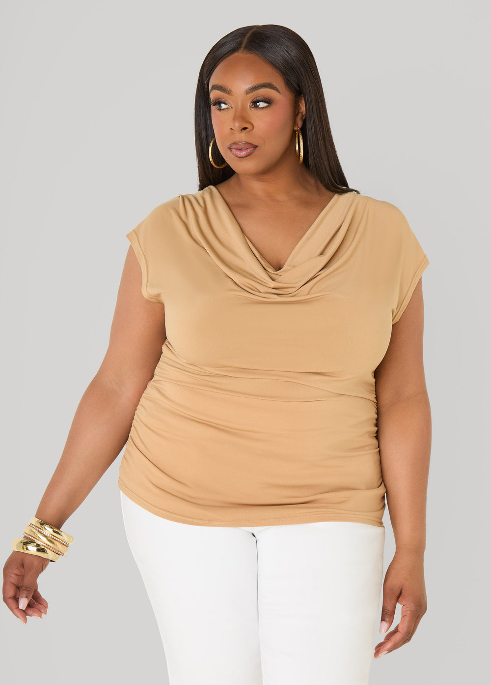 Cowl Neck Top White | Ashley Stewart