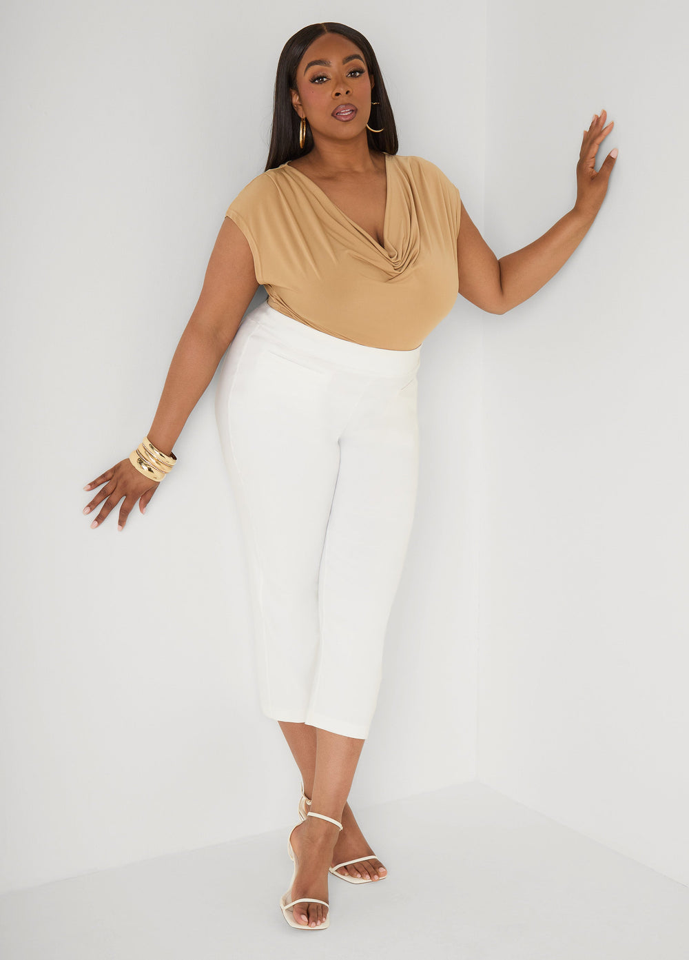 Cowl Neck Top White | Ashley Stewart