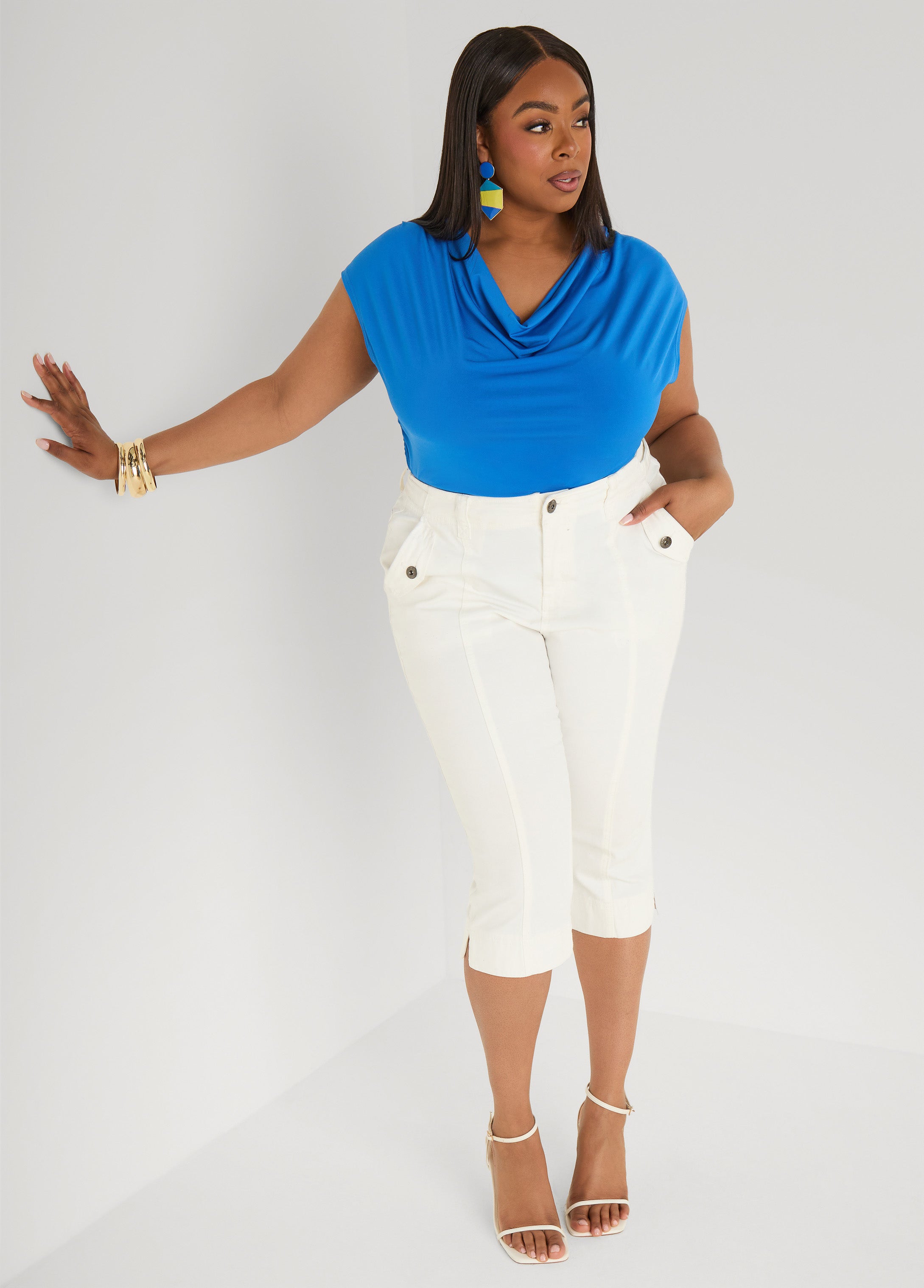 Cowl Neck Top White | Ashley Stewart