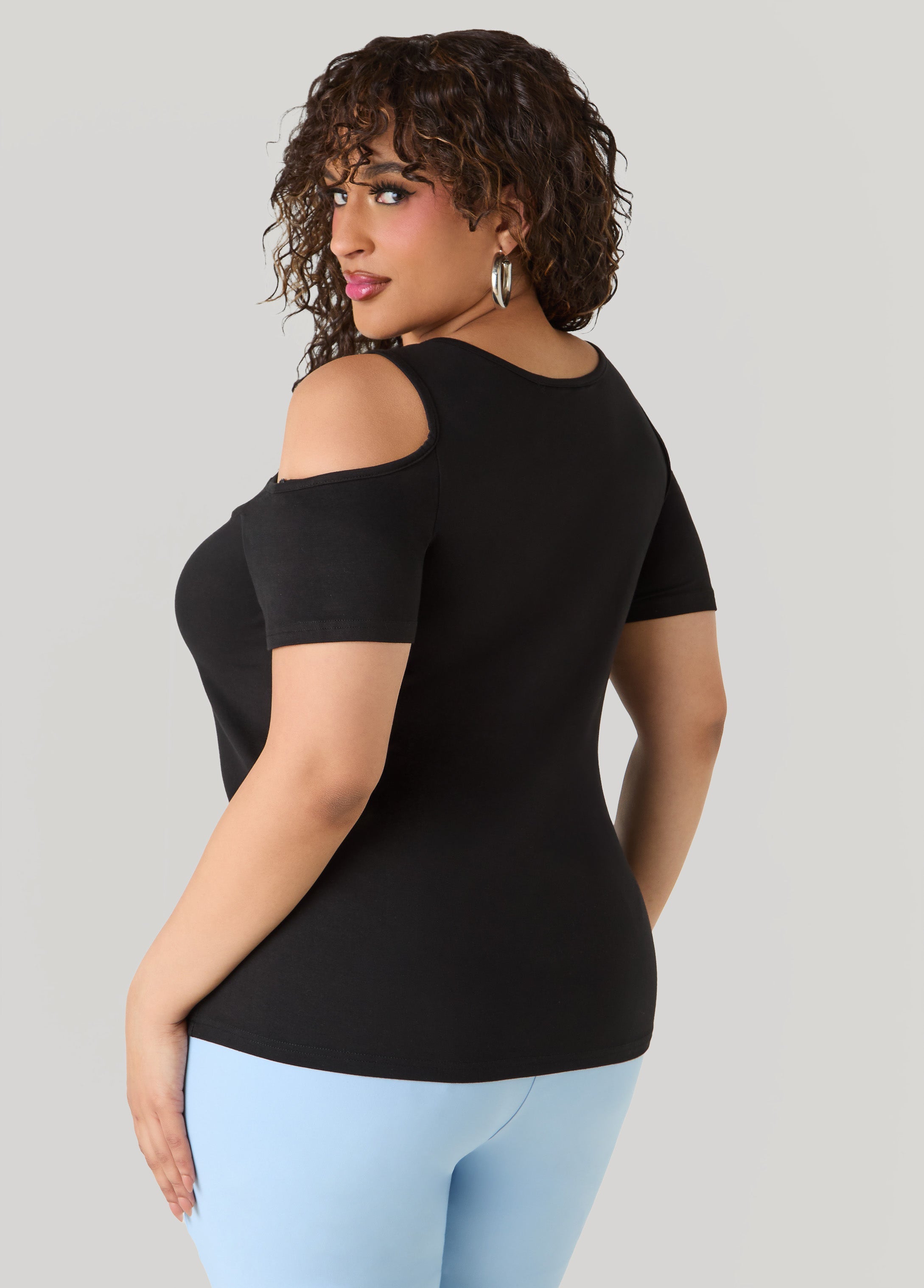 Grommet Cold Shoulder Top Victoria Blue | Ashley Stewart