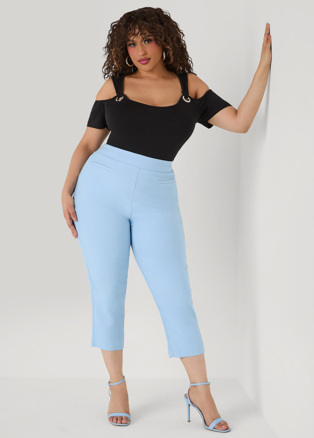 Grommet Cold Shoulder Top Victoria Blue | Ashley Stewart