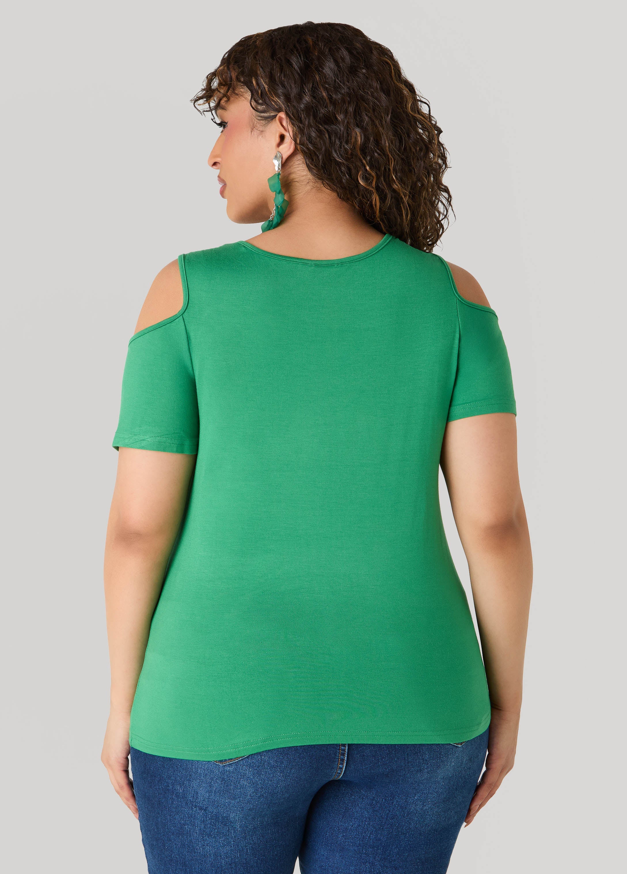 Grommet Cold Shoulder Top Victoria Blue | Ashley Stewart