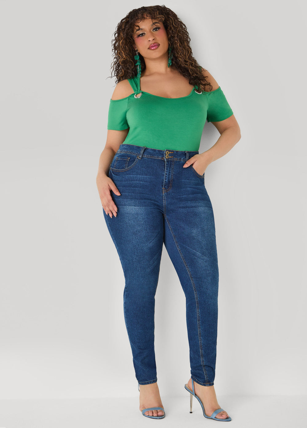 Grommet Cold Shoulder Top Victoria Blue | Ashley Stewart