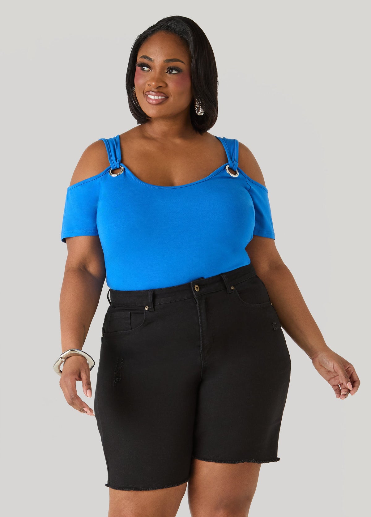 Grommet Cold Shoulder Top Victoria Blue | Ashley Stewart