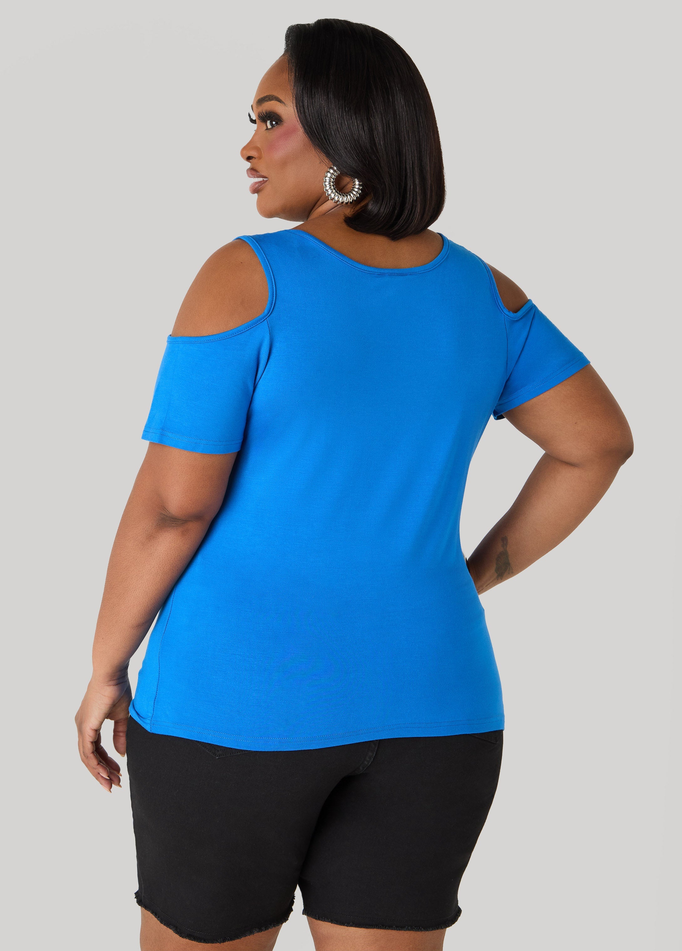 Grommet Cold Shoulder Top Victoria Blue | Ashley Stewart