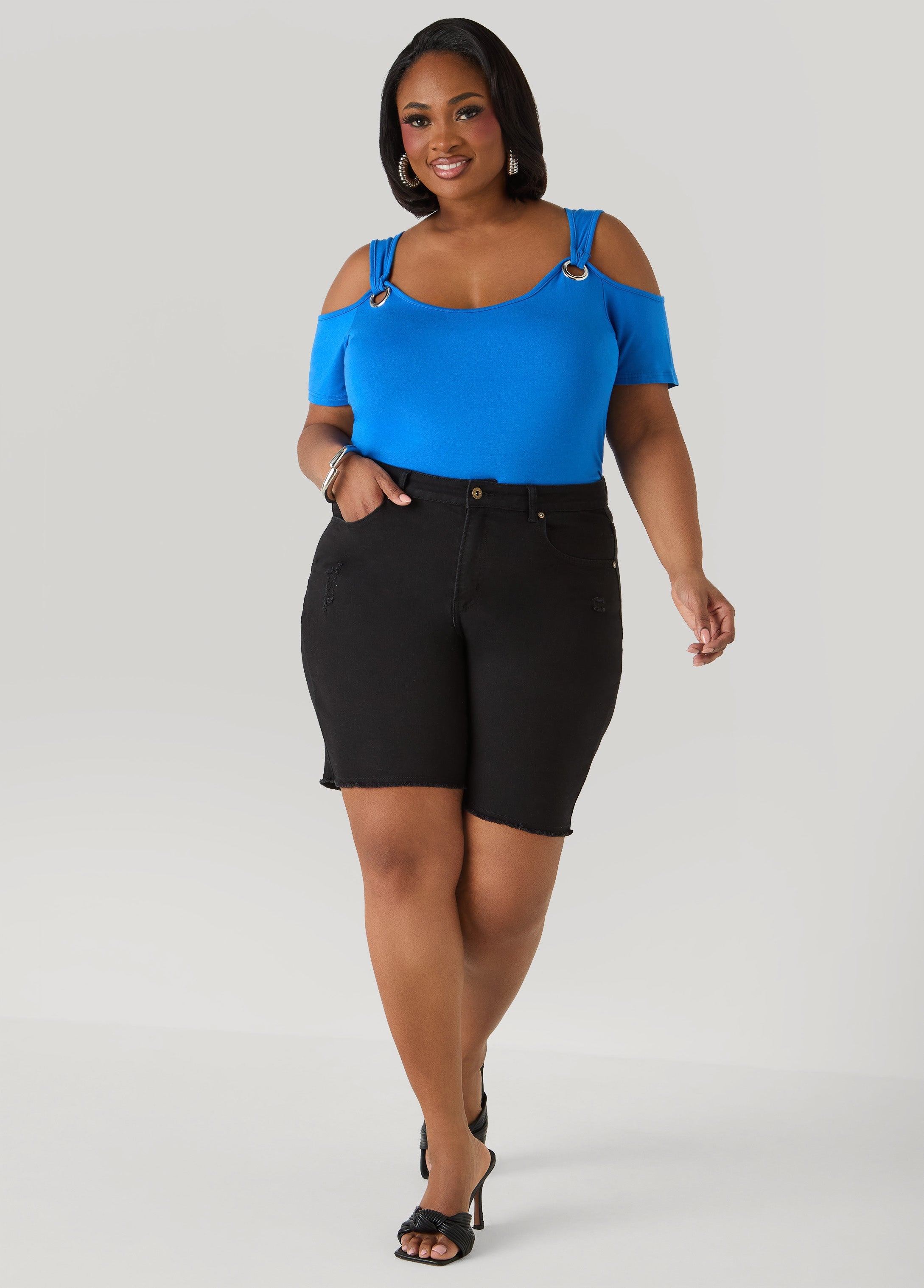Grommet Cold Shoulder Top Victoria Blue | Ashley Stewart