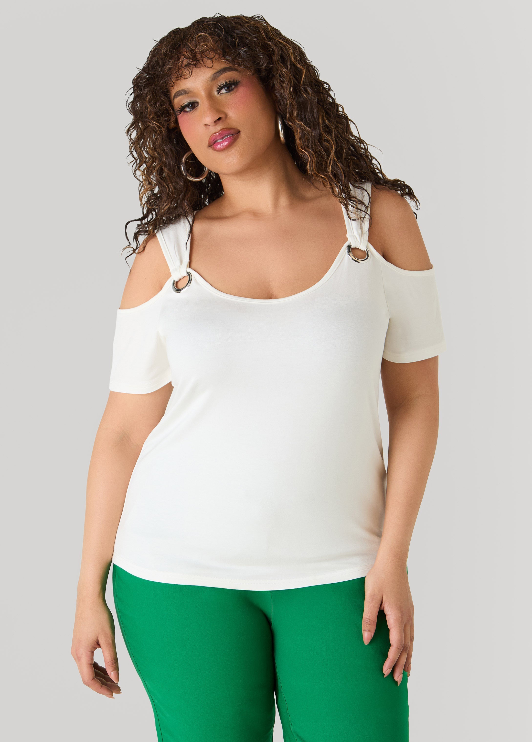 Grommet Cold Shoulder Top Victoria Blue | Ashley Stewart