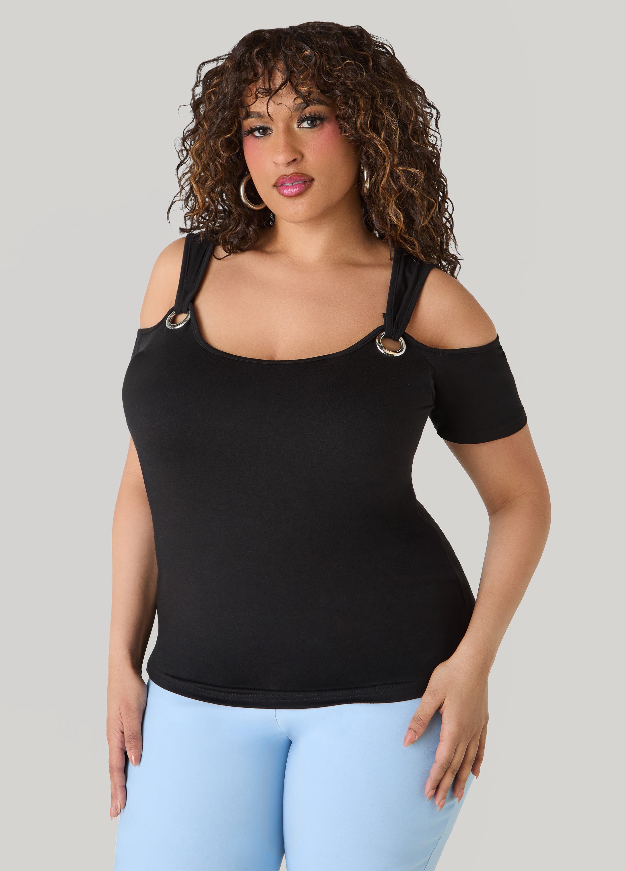 Grommet Cold Shoulder Top Victoria Blue | Ashley Stewart
