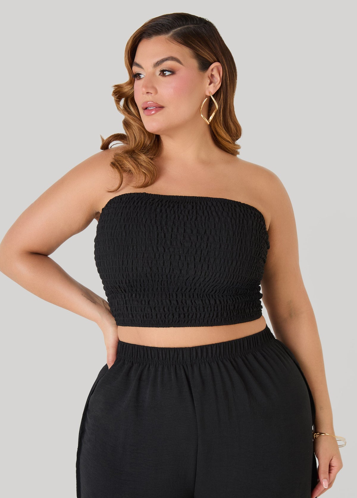 Smocked Tube Top Black | Ashley Stewart
