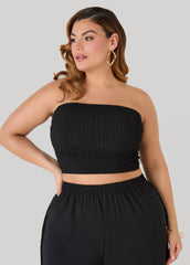 Smocked Tube Top Black | Ashley Stewart