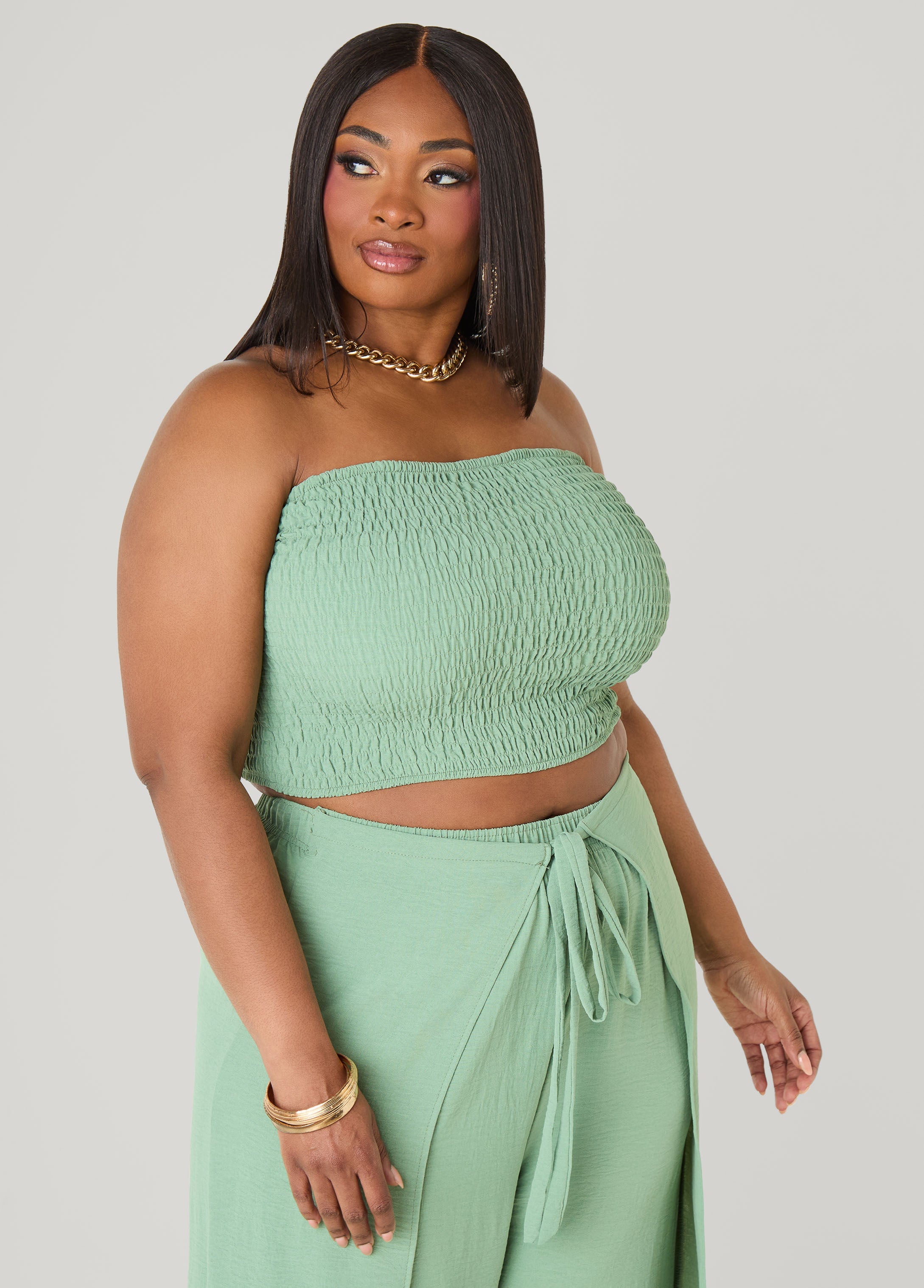 Smocked Tube Top Black | Ashley Stewart