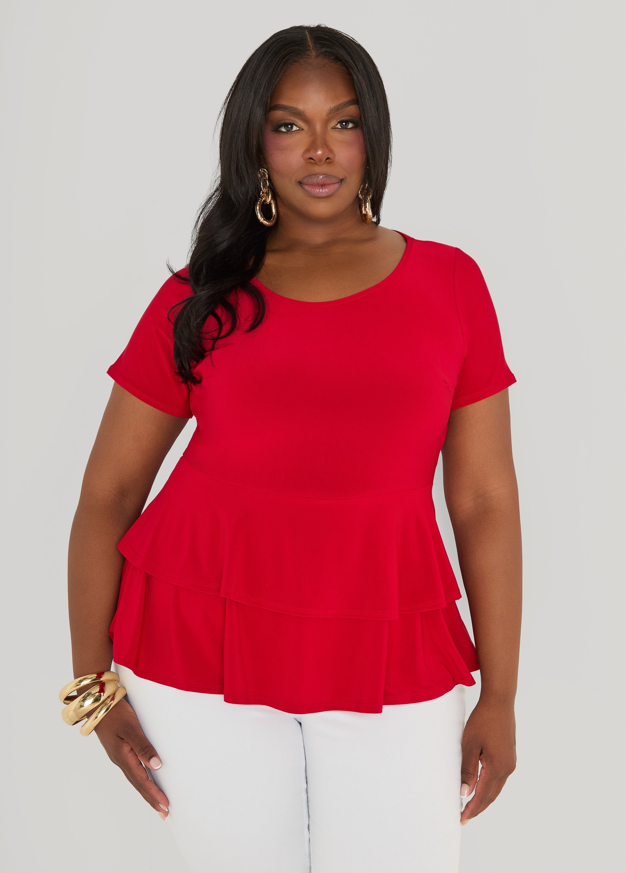 Tiered Peplum Top Red | Ashley Stewart