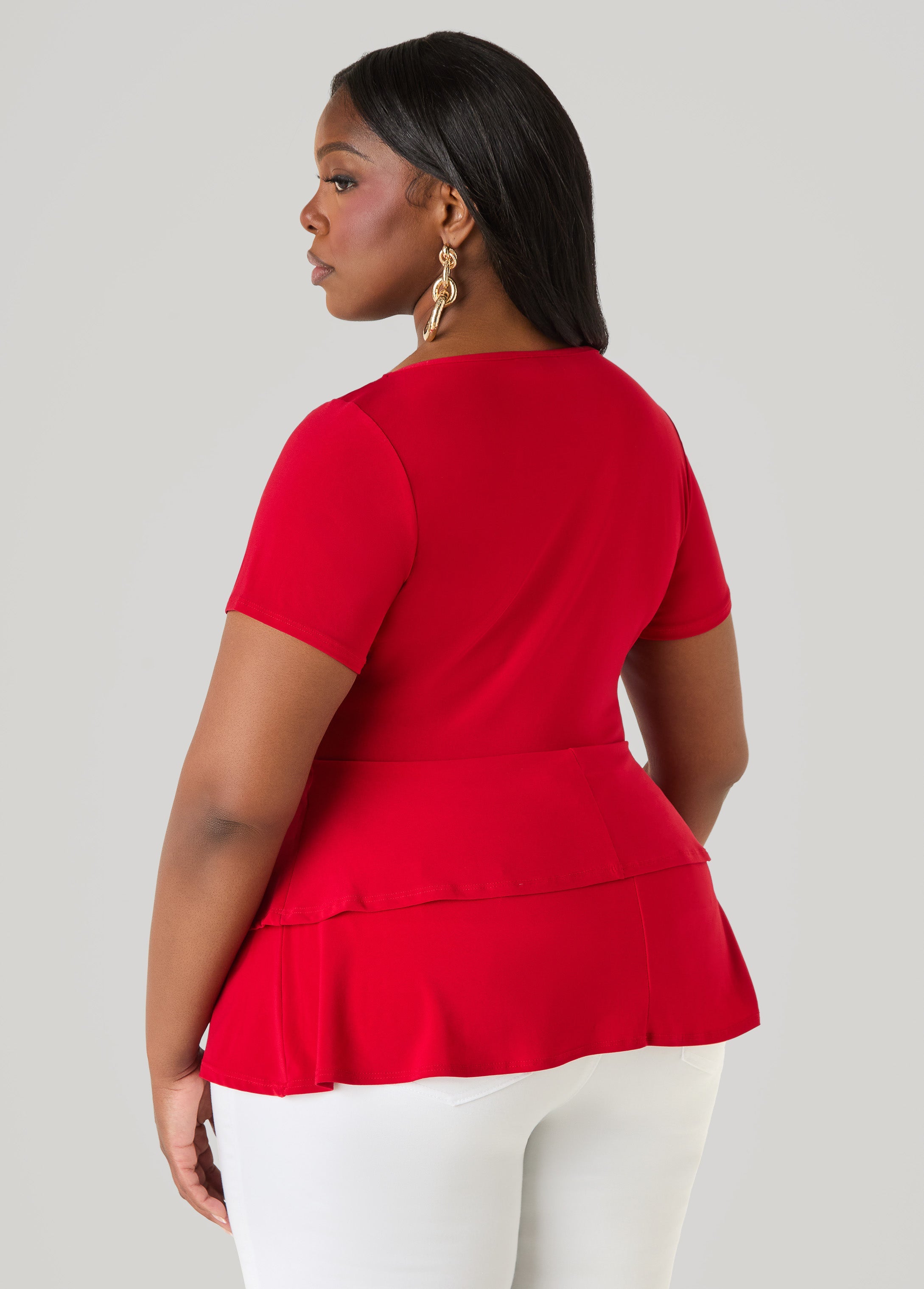 Tiered Peplum Top Red | Ashley Stewart