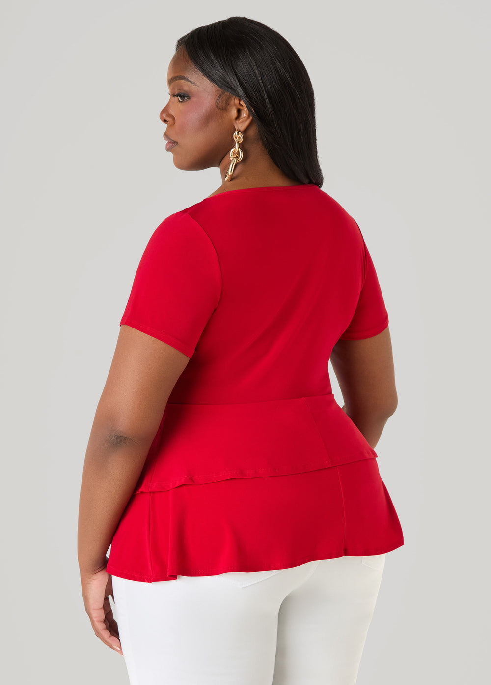 Tiered Peplum Top Red | Ashley Stewart