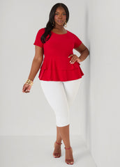 Tiered Peplum Top Red | Ashley Stewart