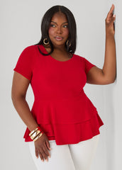 Tiered Peplum Top Red | Ashley Stewart
