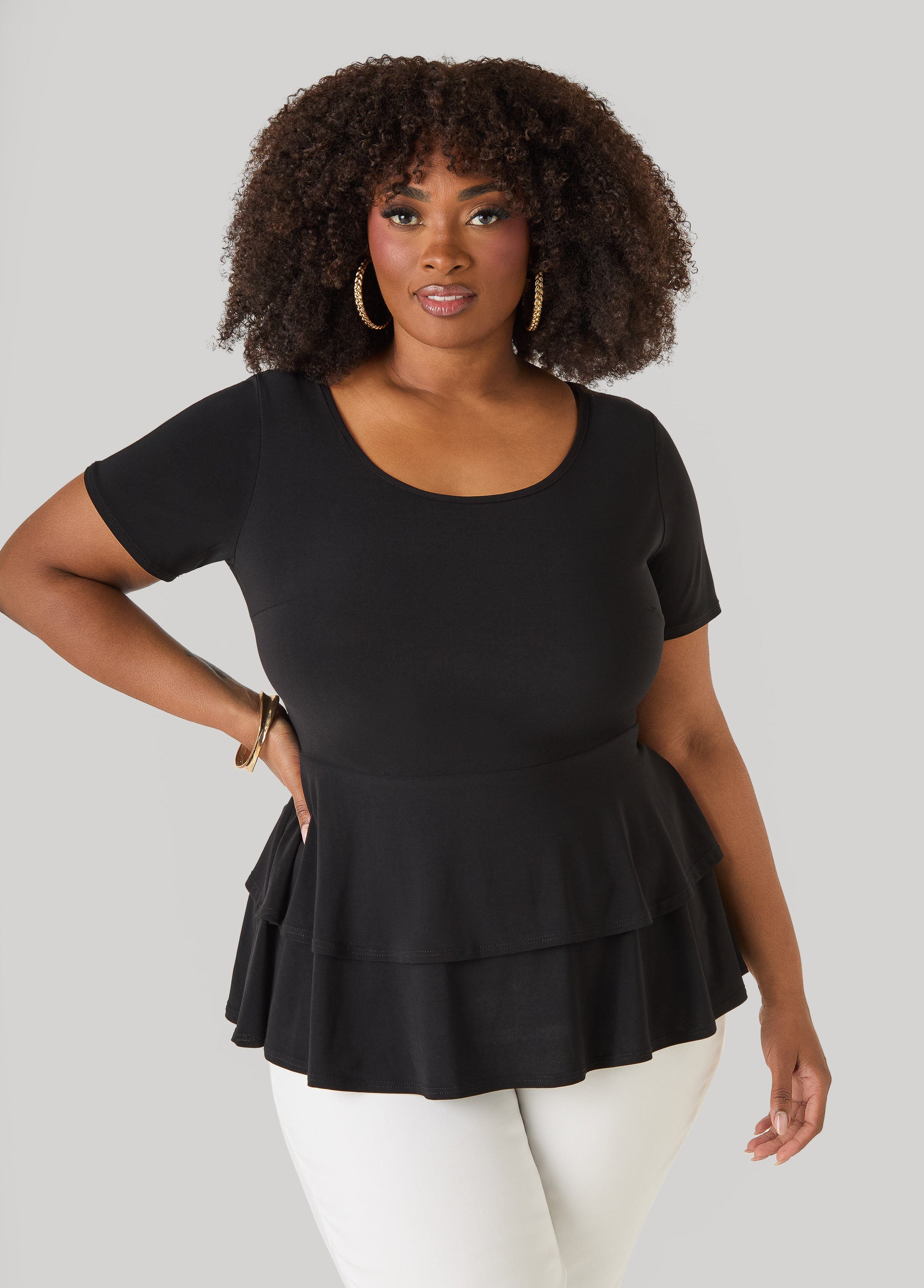 Tiered Peplum Top Red | Ashley Stewart