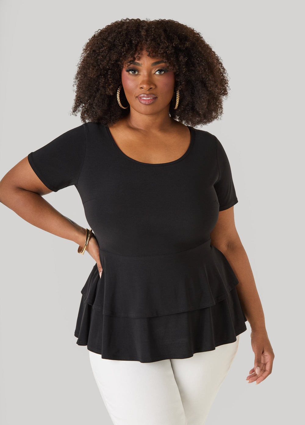 Tiered Peplum Top Red | Ashley Stewart