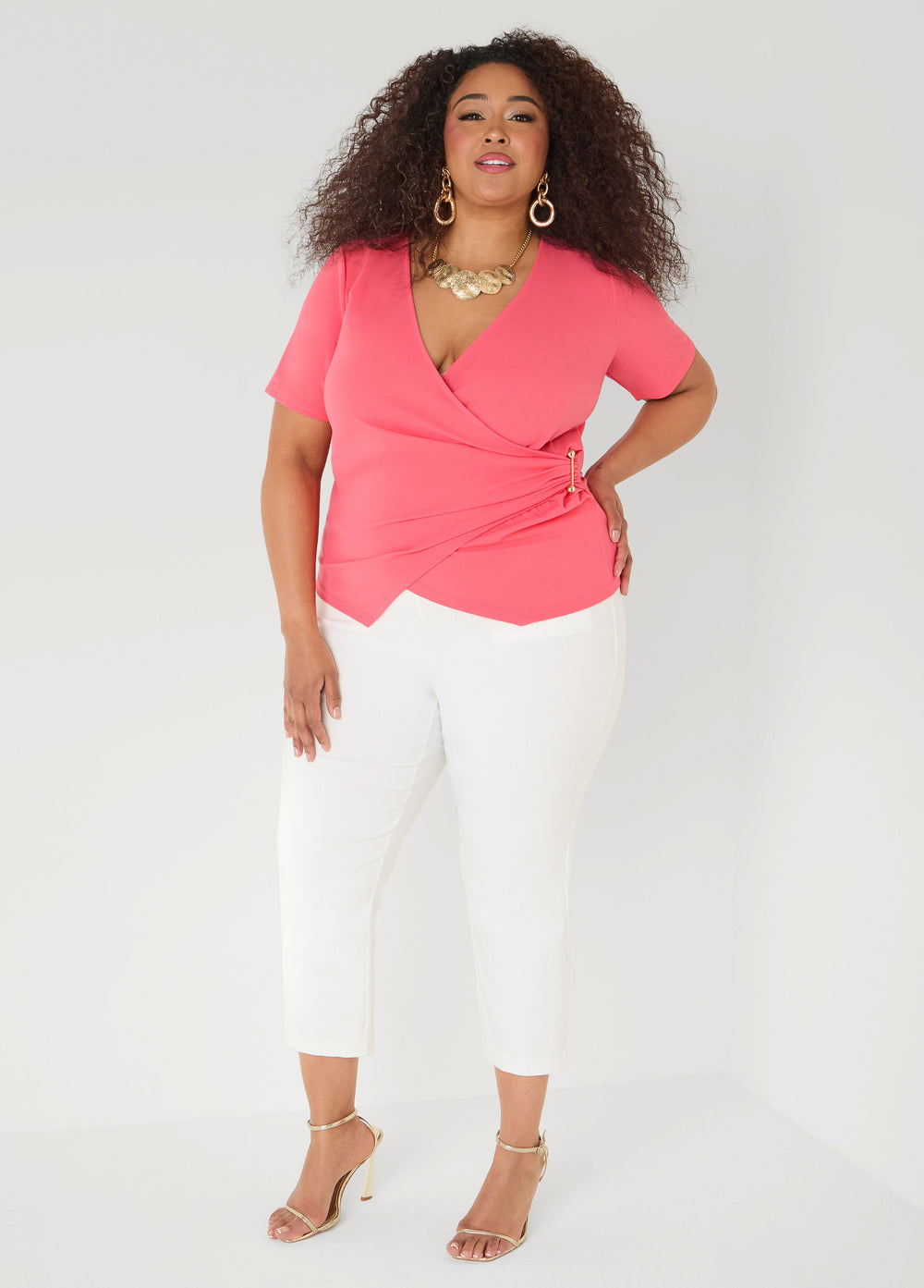 Embellished Faux Wrap Top Spectra Yellow | Ashley Stewart