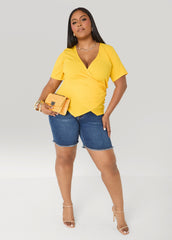 Embellished Faux Wrap Top Spectra Yellow | Ashley Stewart